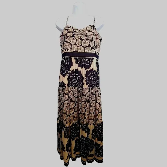 Eliza J. | Dresses | Eliza J Womens Cocktail Tiered Midi Dress Blush And  Black Floral Design Size 8 | Poshmark